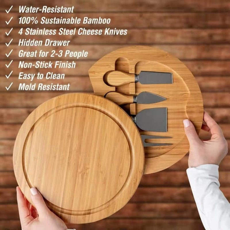 Round Bamboo Cheese Board Set - Spiritwood kitchen