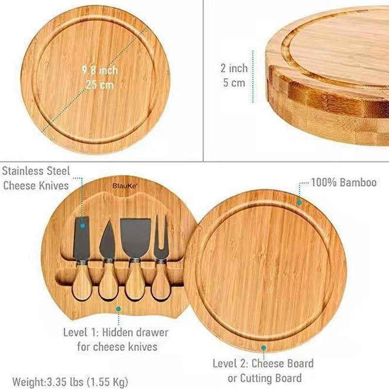 Round Bamboo Cheese Board Set - Spiritwood kitchen