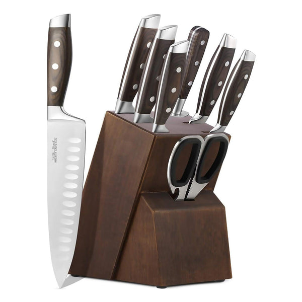 8 Piece Wood Handle Kitchen Knives Set With Block And Sharpener - Spiritwood kitchen