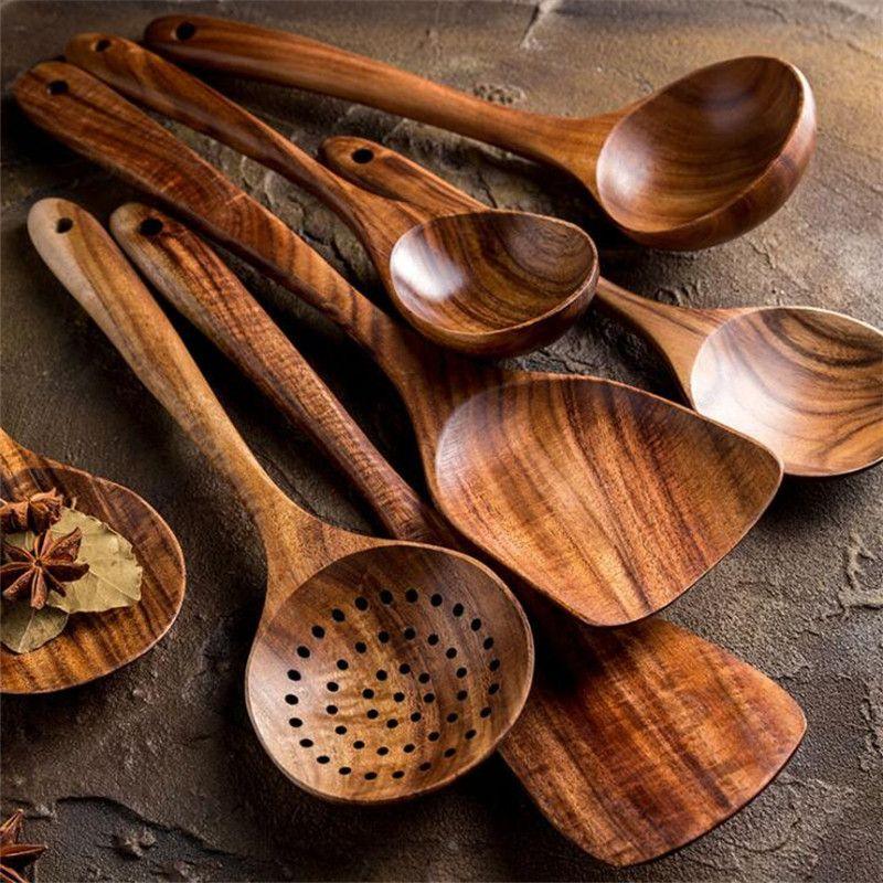 7Pcs Thailand Teak Cooking Spoon Set - Spiritwood kitchen