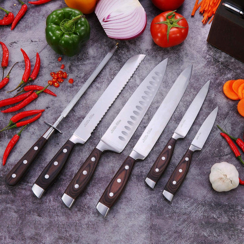 8 Piece Wood Handle Kitchen Knives Set With Block And Sharpener - Spiritwood kitchen